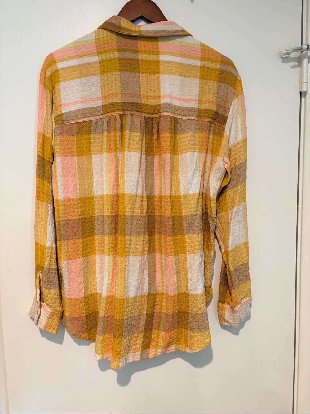 Pilcro -Front Plaid Textured Shirt in Yellow & Pink - Anthropologie - Picture 3 of 4